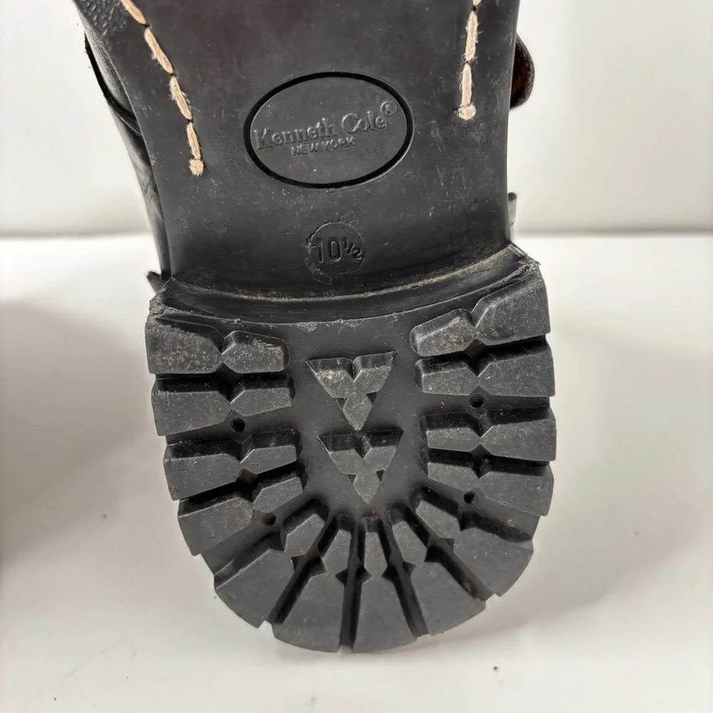 VTG Kenneth Cole Boots Mens 10.5 Black Leather Monk Strap Made in Italy 90s Moto